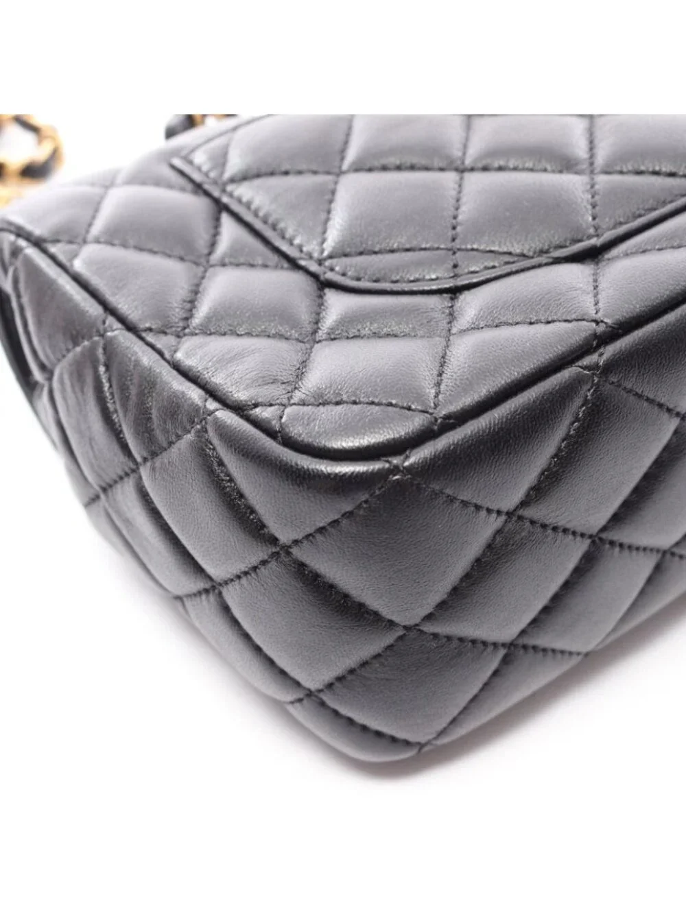 Chanel Shoulder Bag Quilted Top Handle 2-Way Black Lambskin Chain